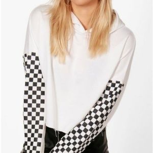 Checkerboard Print Crop Hoodie